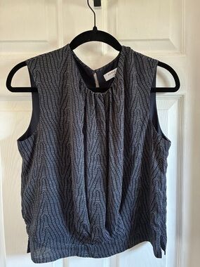Derek Lam Navy and White Sleeveless Printed Blouse